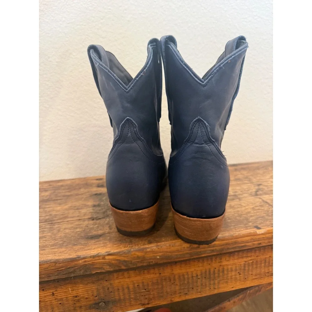 Women’s Navy Leather Western Ankle Boots